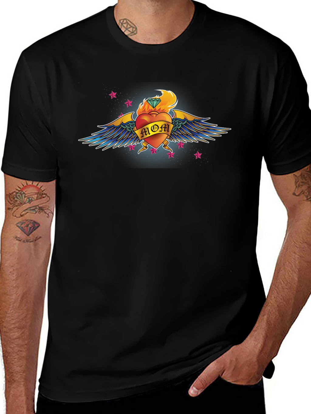 Mom Heart Tattoo Graphic T-Shirt - Black