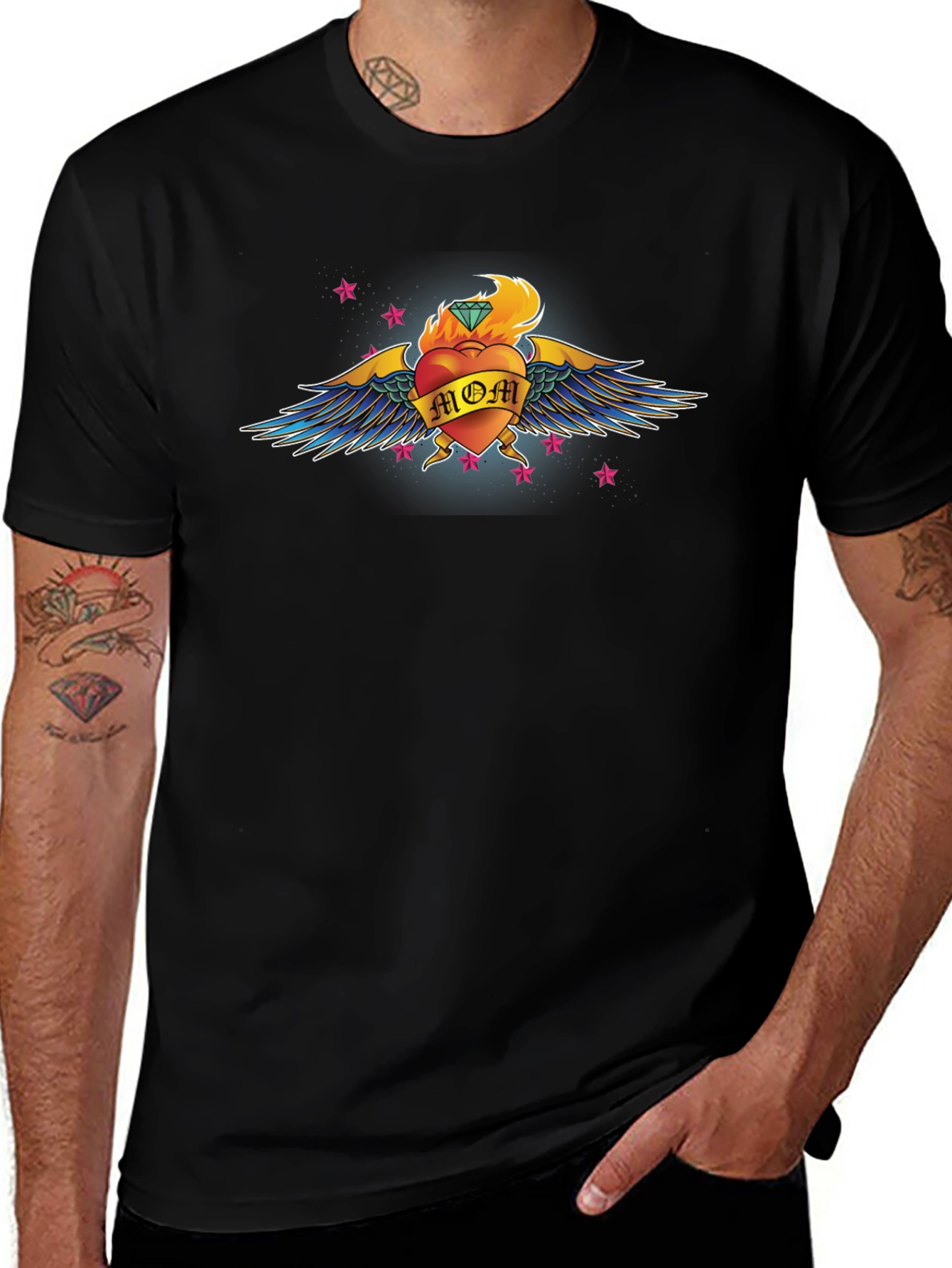 Mom Heart Tattoo Graphic T-Shirt - Black