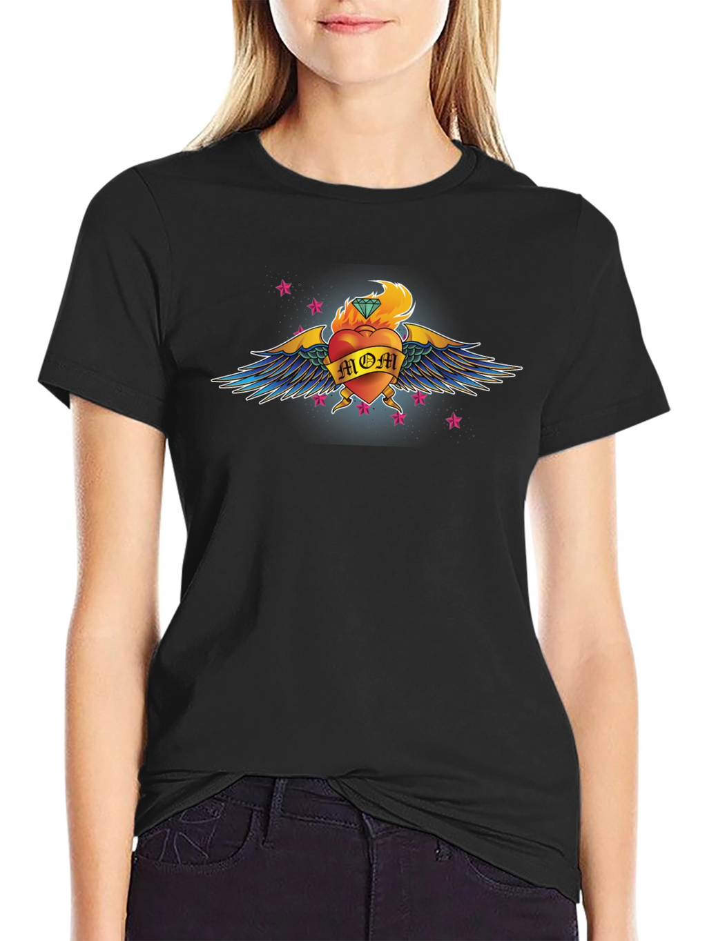 Mom Heart Tattoo Graphic T-Shirt - Black