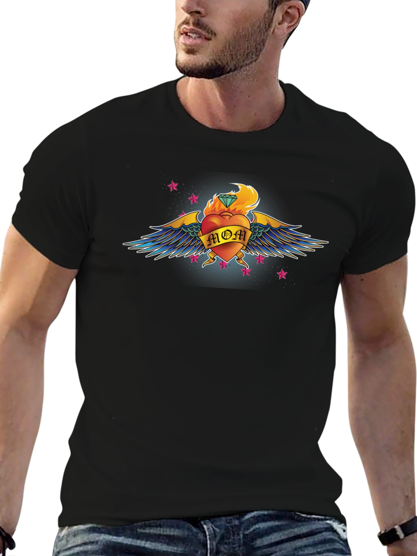 Mom Heart Tattoo Graphic T-Shirt - Black