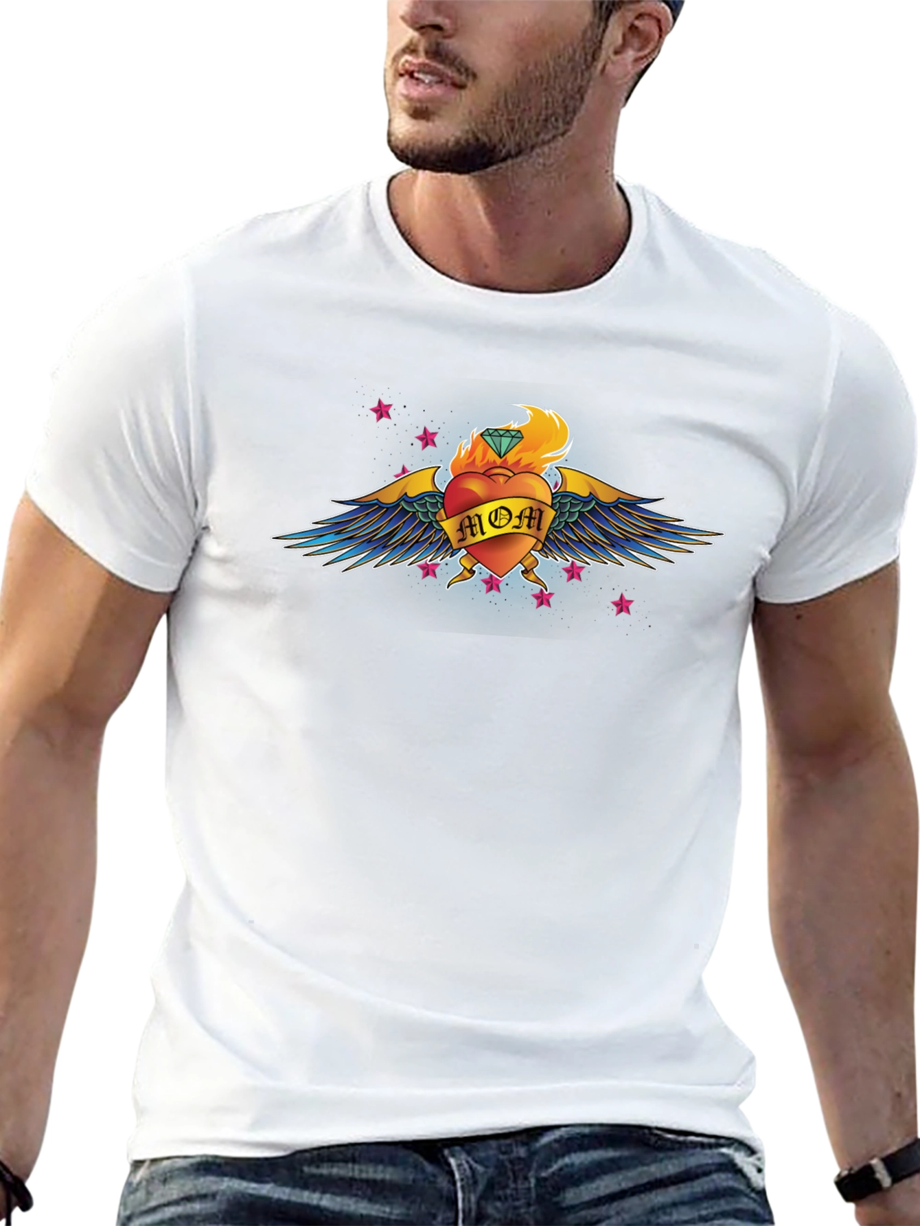 Mom Heart Tattoo Graphic T-Shirt - Black