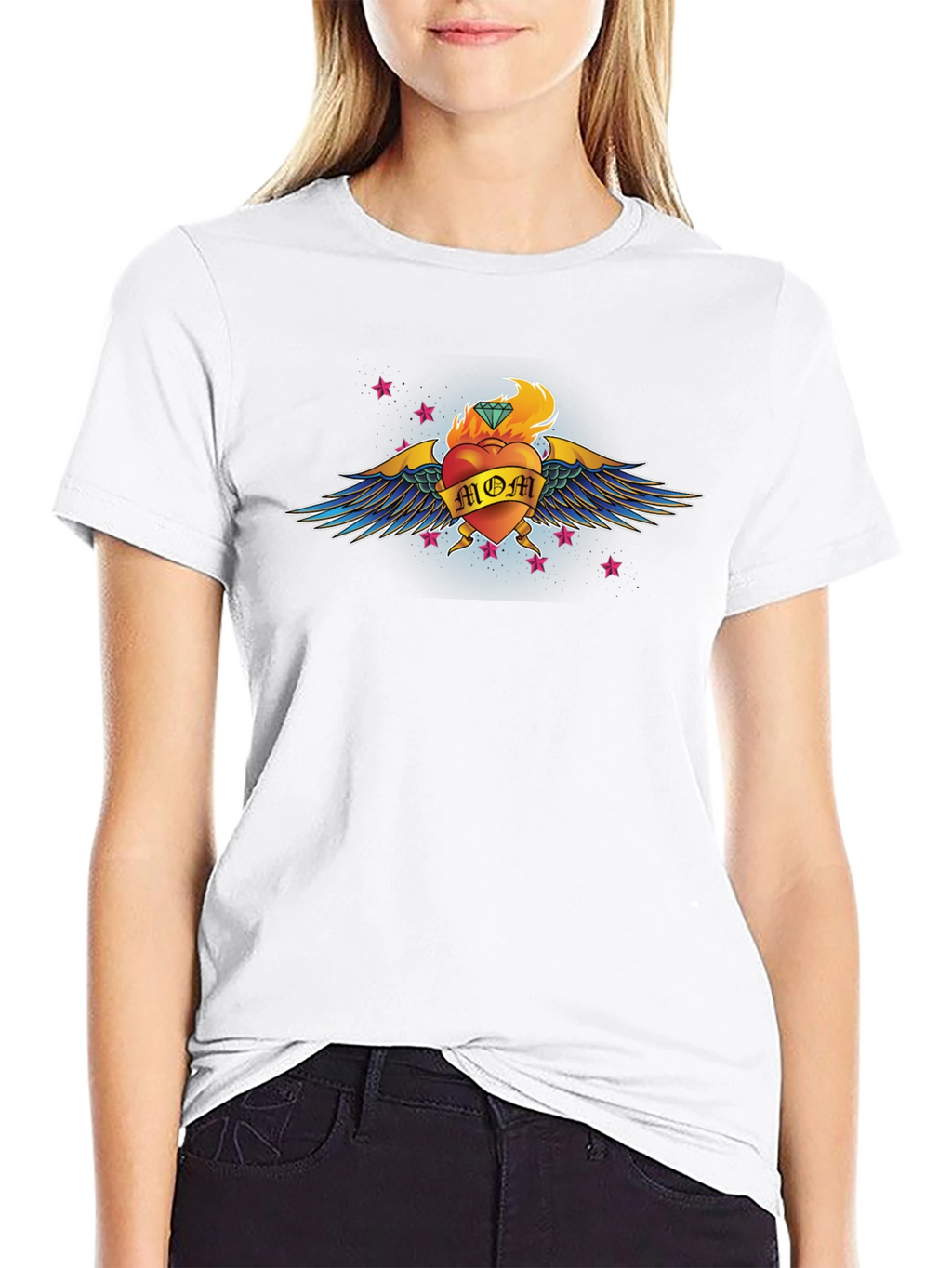 Mom Heart Tattoo Graphic T-Shirt - Black