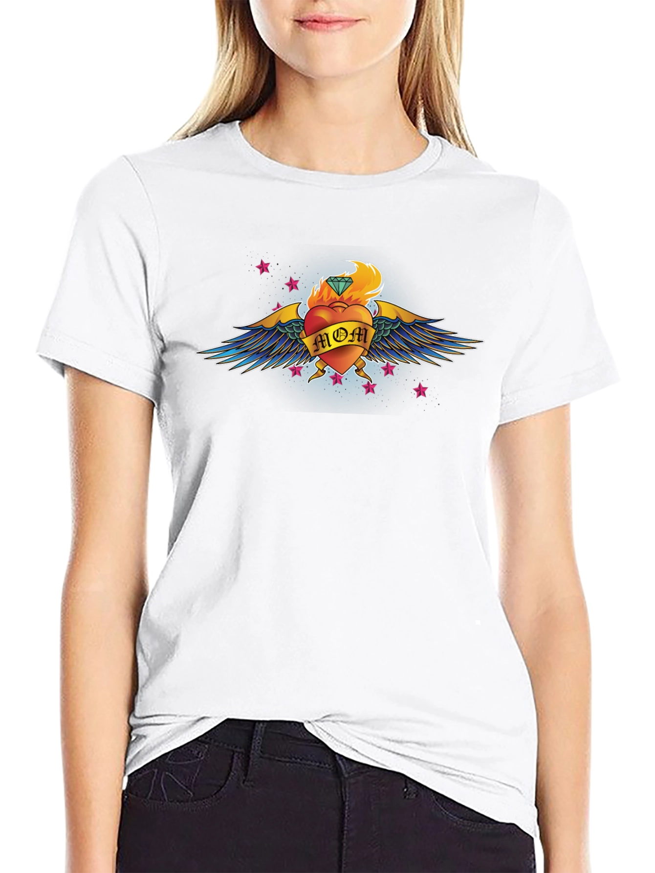 Mom Heart Tattoo Graphic T-Shirt - Black