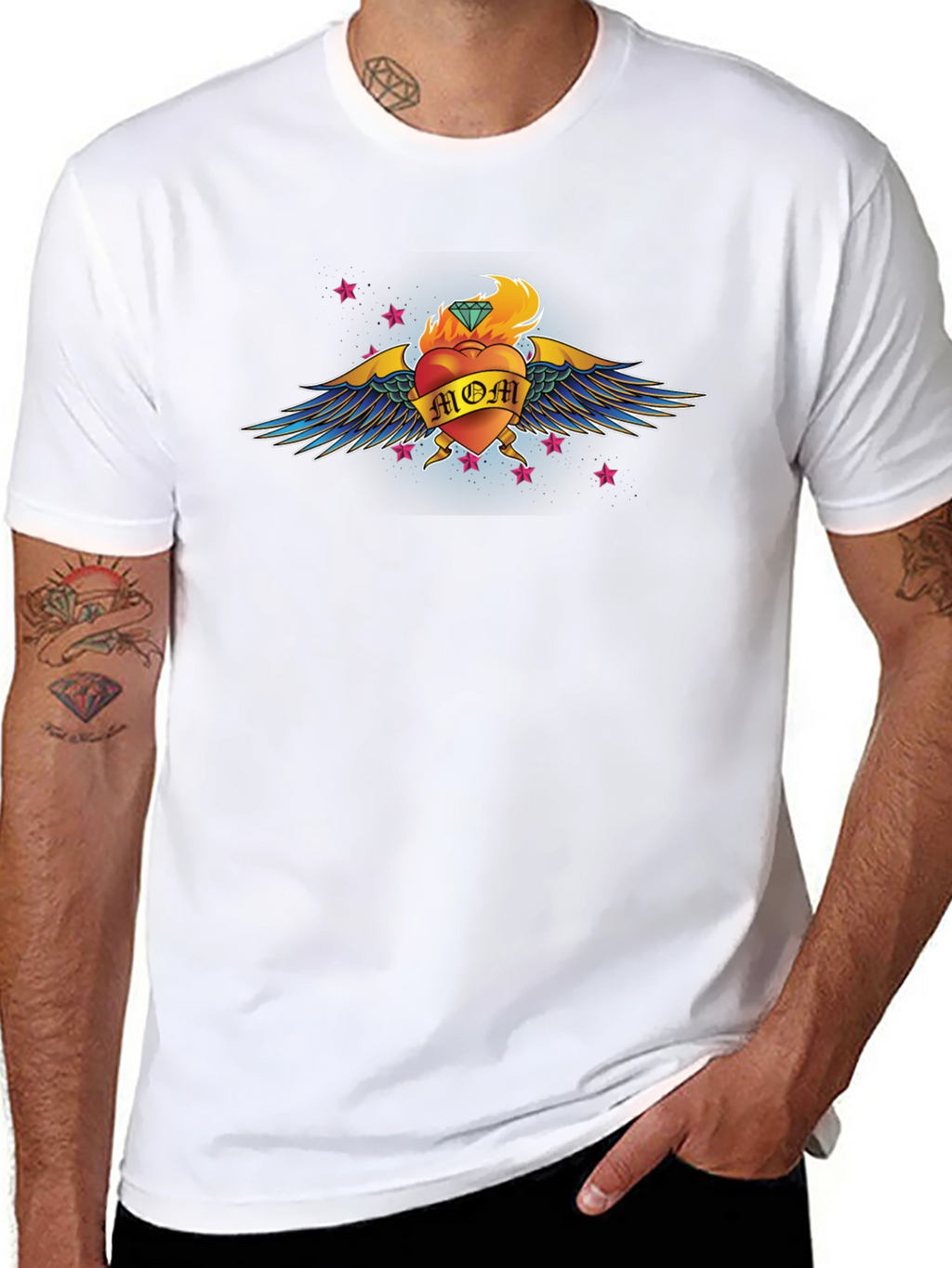 Mom Heart Tattoo Graphic T-Shirt - Black