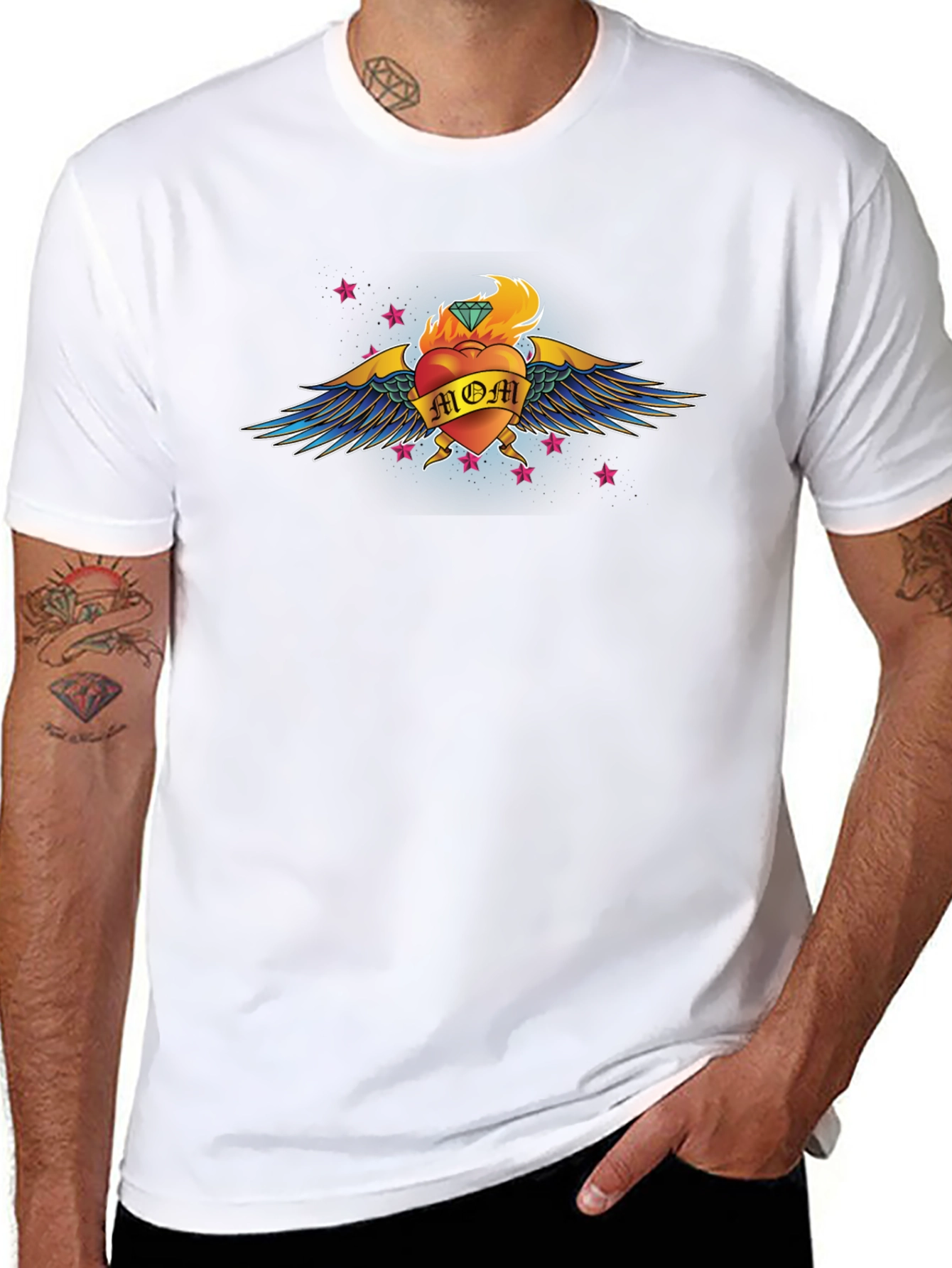 Mom Heart Tattoo Graphic T-Shirt - Black