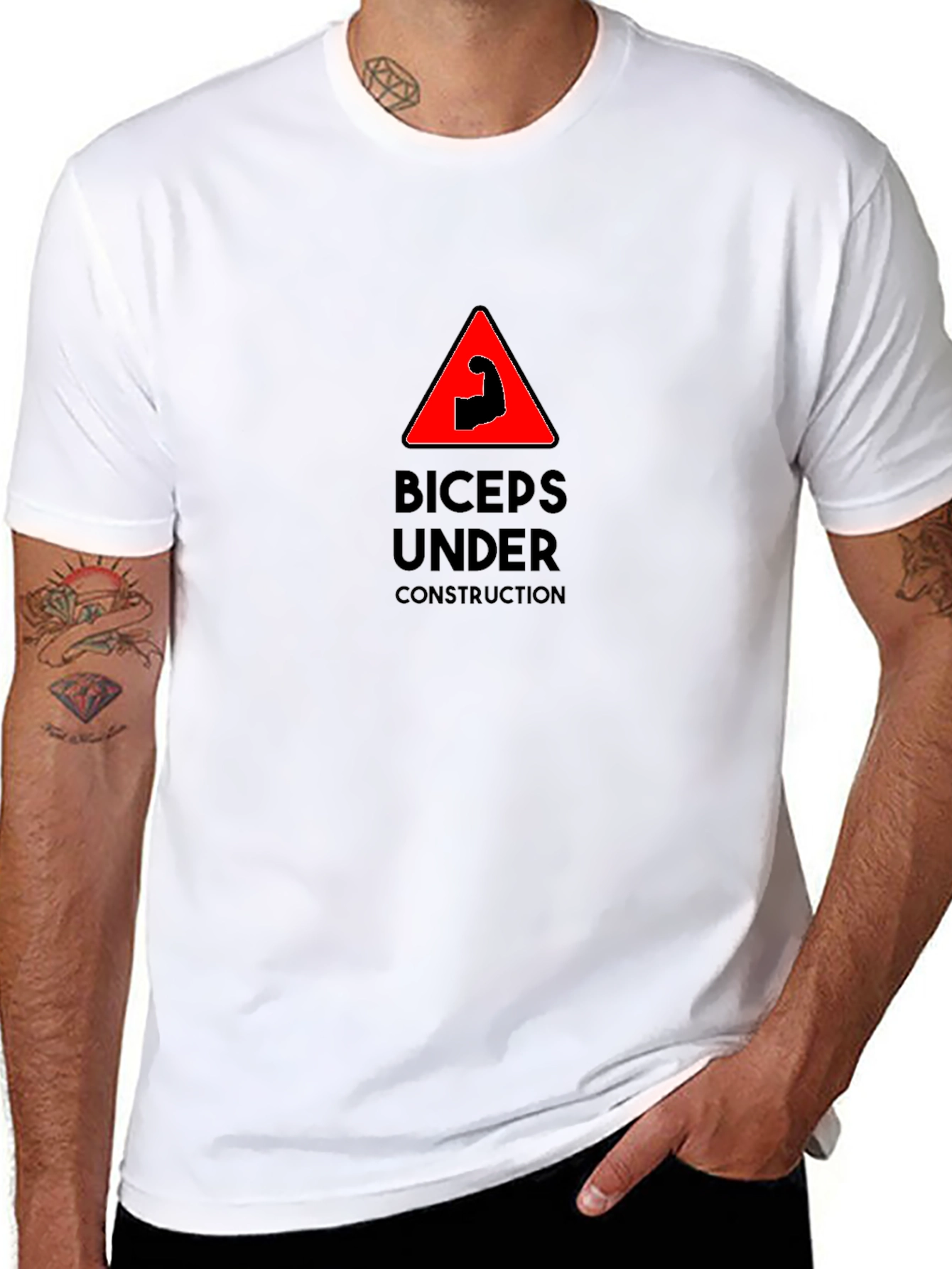 Biceps Under Construction Funny Workout T-Shirt