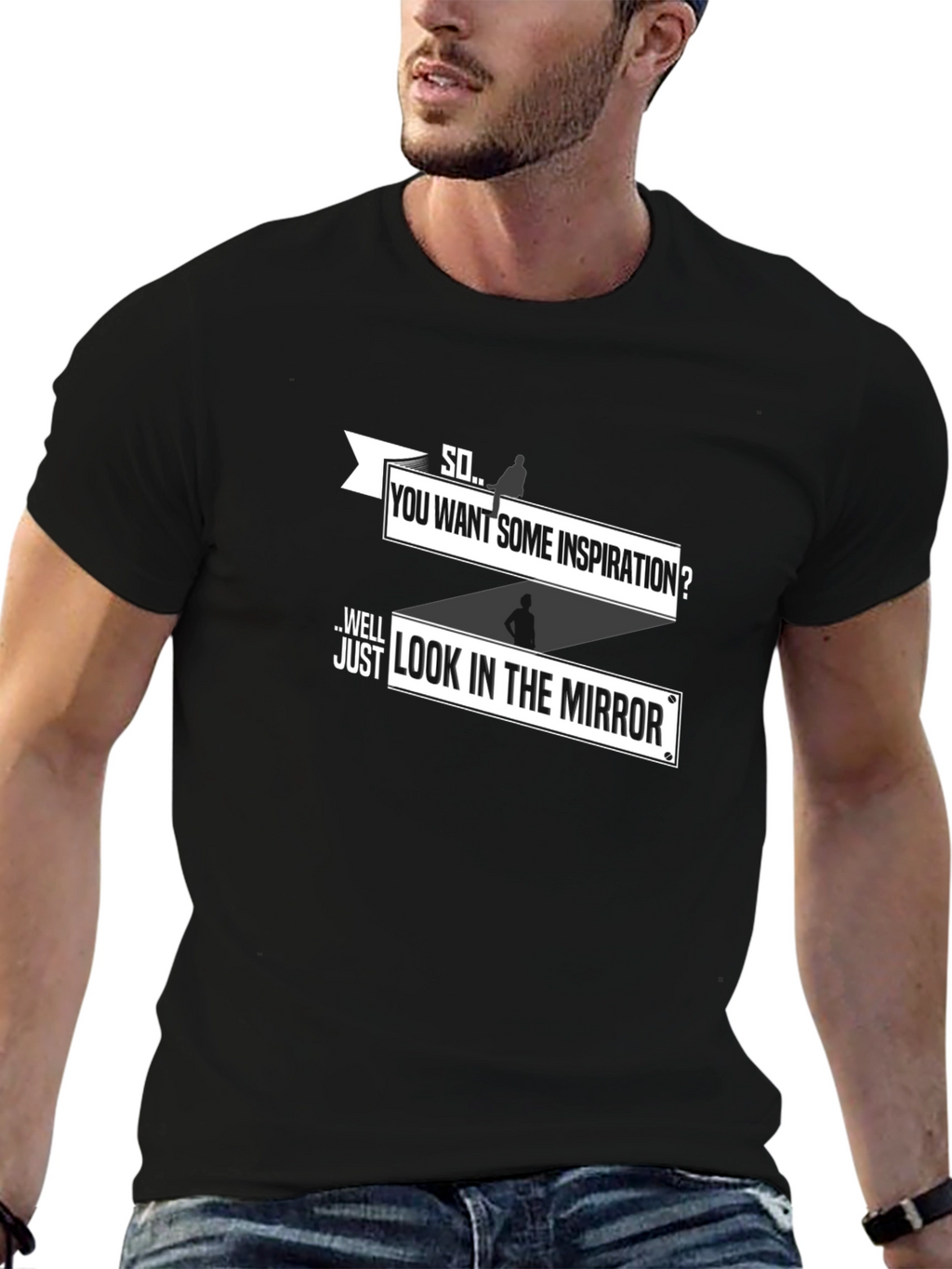 Inspirational Mirror Graphic Tee - Black Cotton T-Shirt