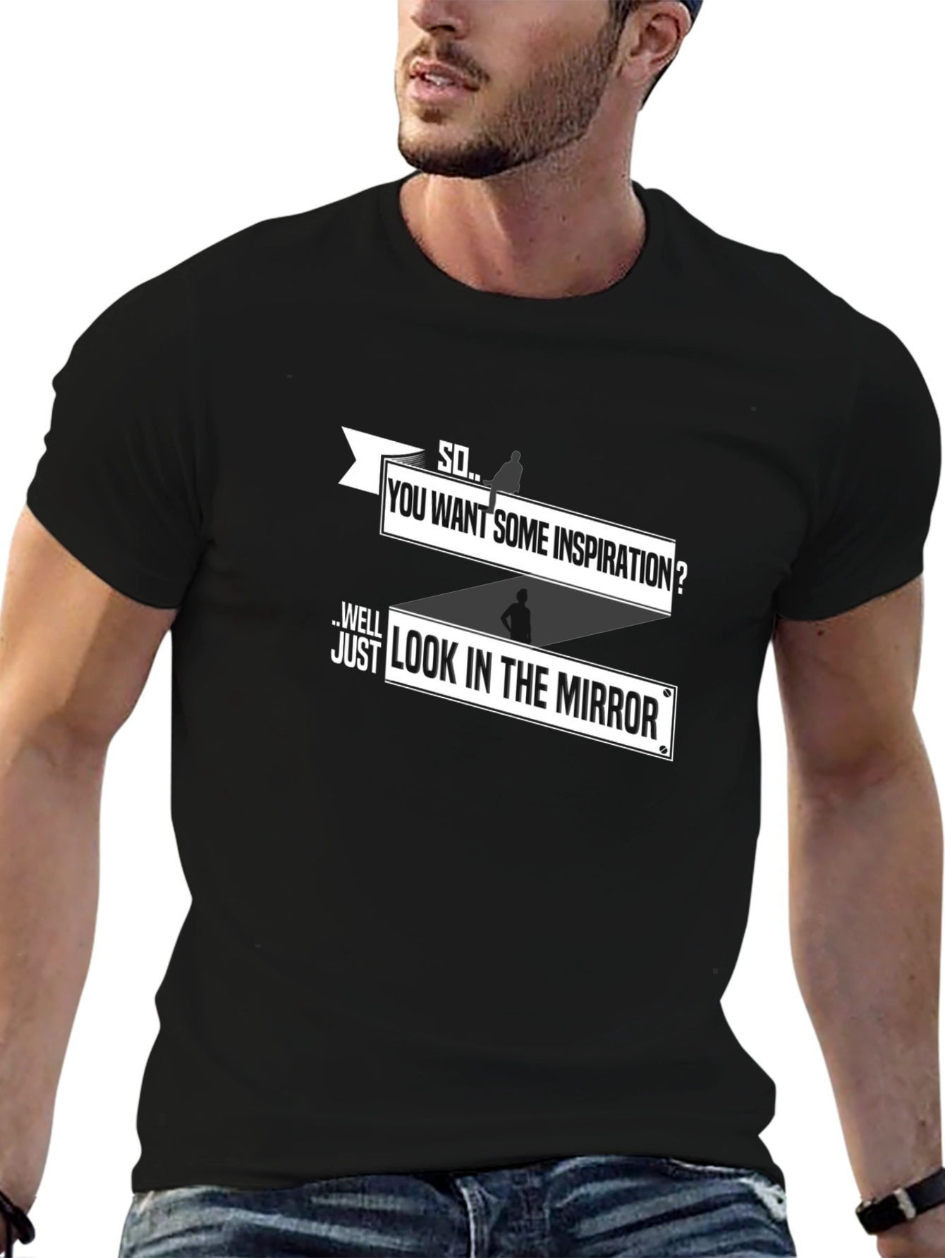 Inspirational Mirror Graphic Tee - Black Cotton T-Shirt