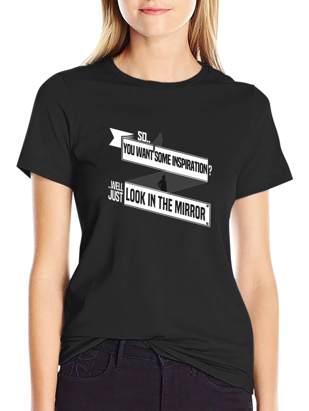 Inspirational Mirror Graphic Tee - Black Cotton T-Shirt