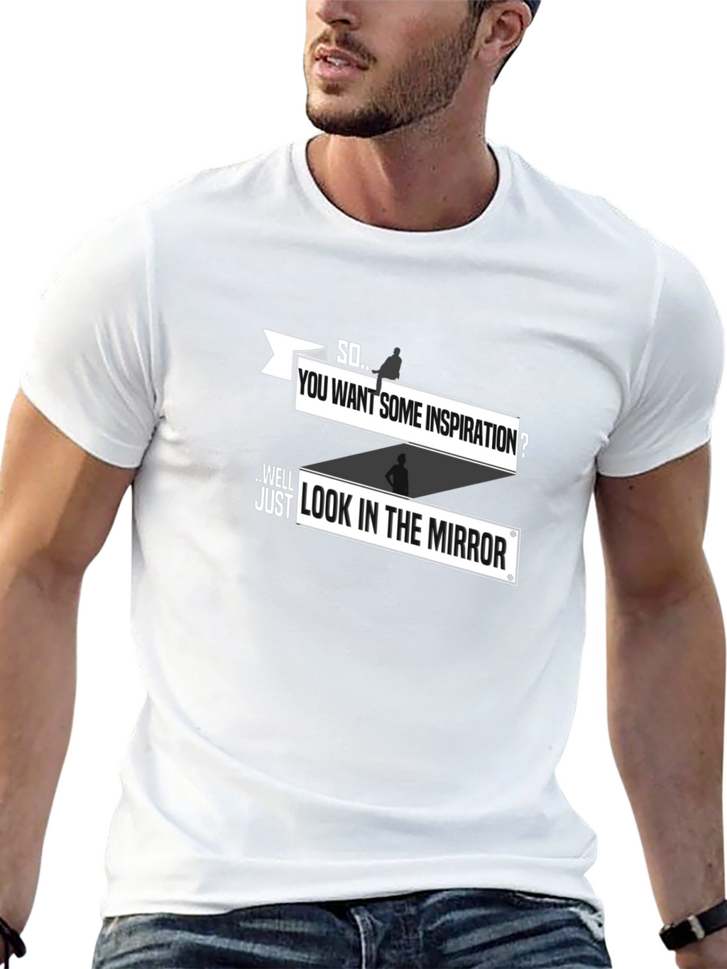 Inspirational Mirror Graphic Tee - Black Cotton T-Shirt