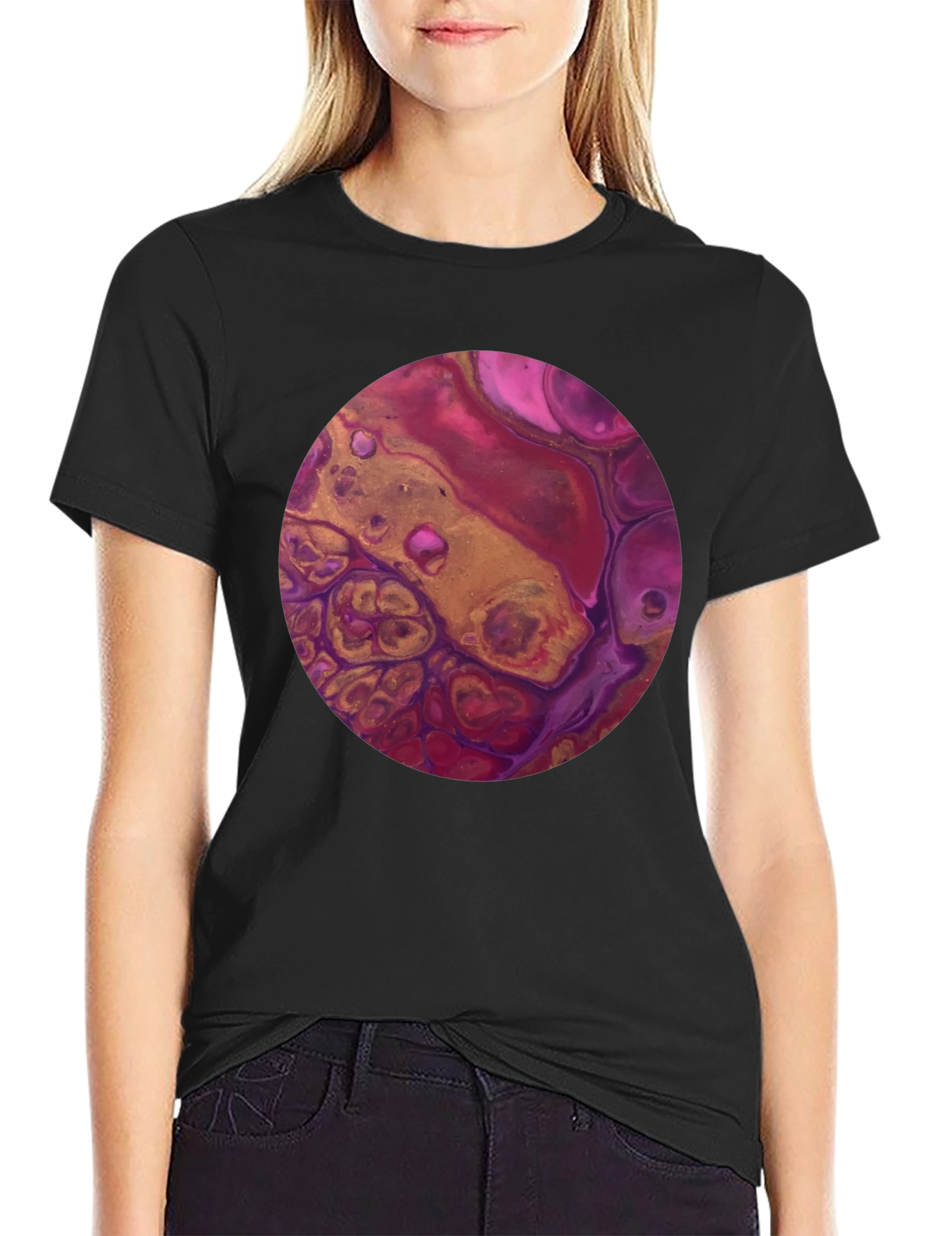 Abstract Art Circle Graphic Tee - Black