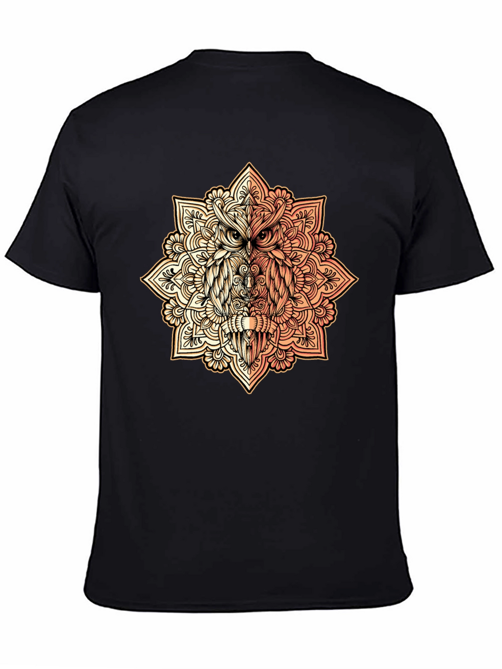 Owl Mandala Graphic Tee - Black Cotton Shirt