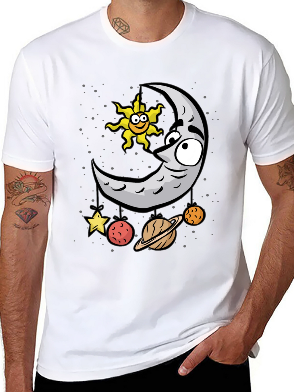 Cartoon Moon & Planets Graphic T-Shirt