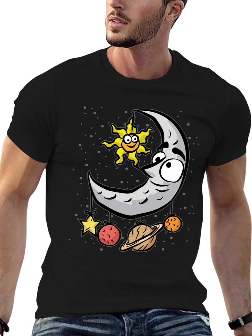 Cartoon Moon & Planets Graphic T-Shirt