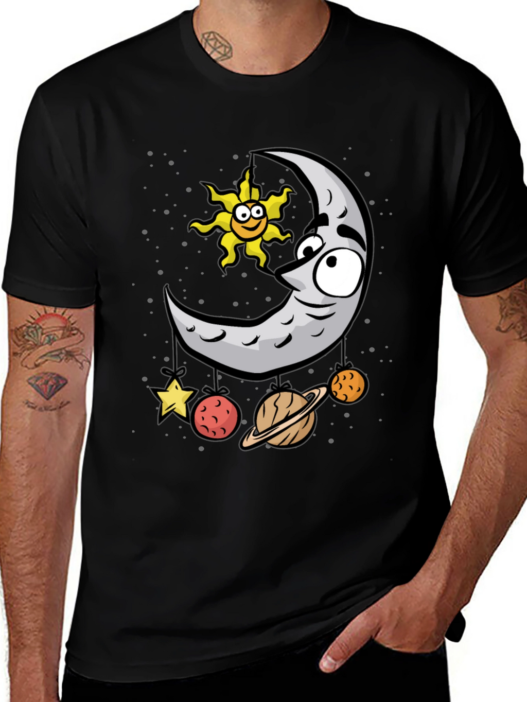 Cartoon Moon & Planets Graphic T-Shirt