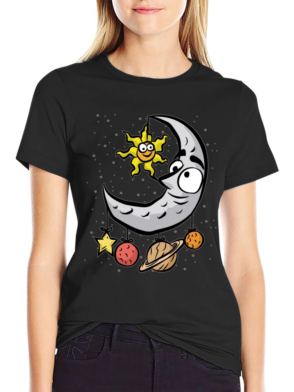 Cartoon Moon & Planets Graphic T-Shirt
