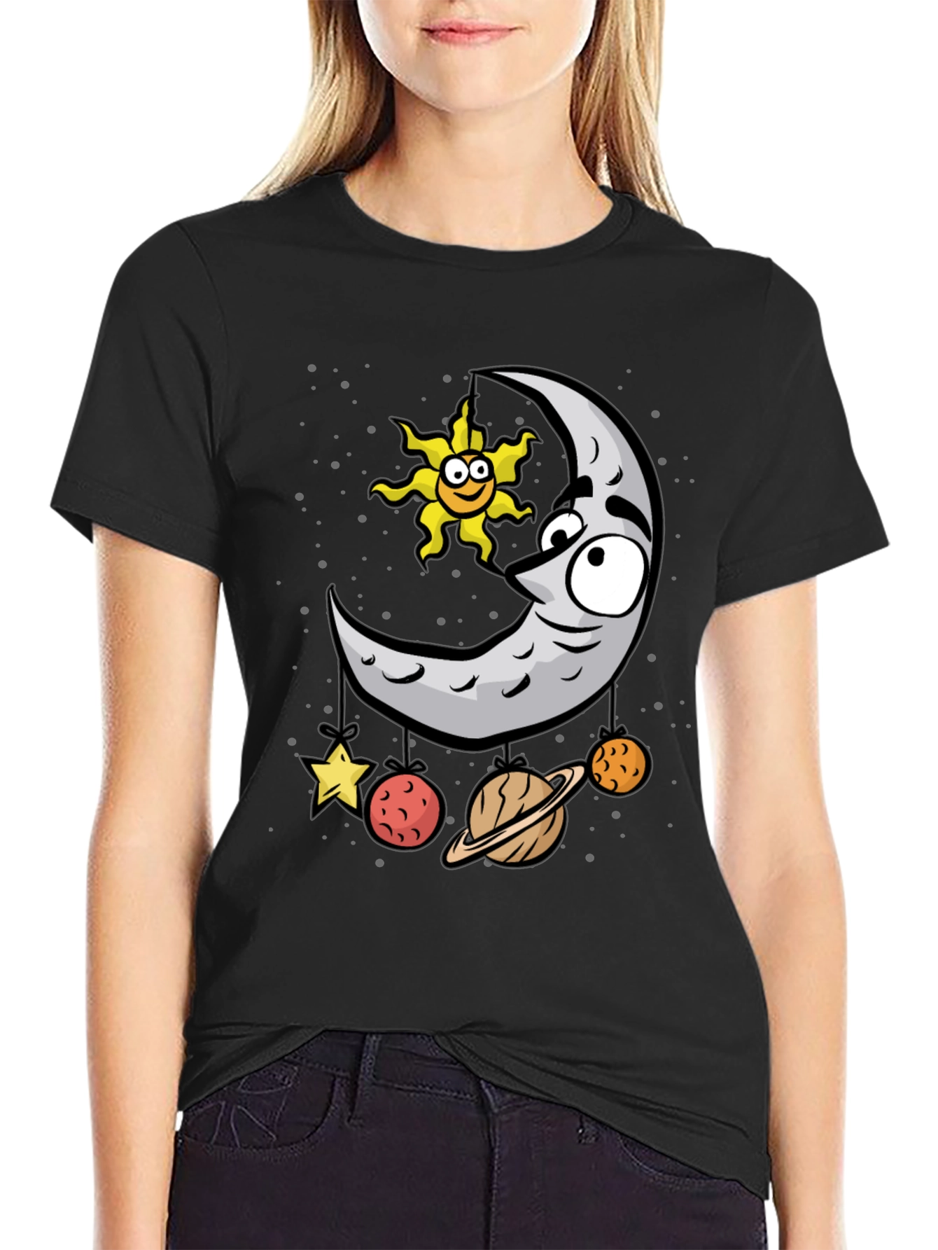 Cartoon Moon & Planets Graphic T-Shirt