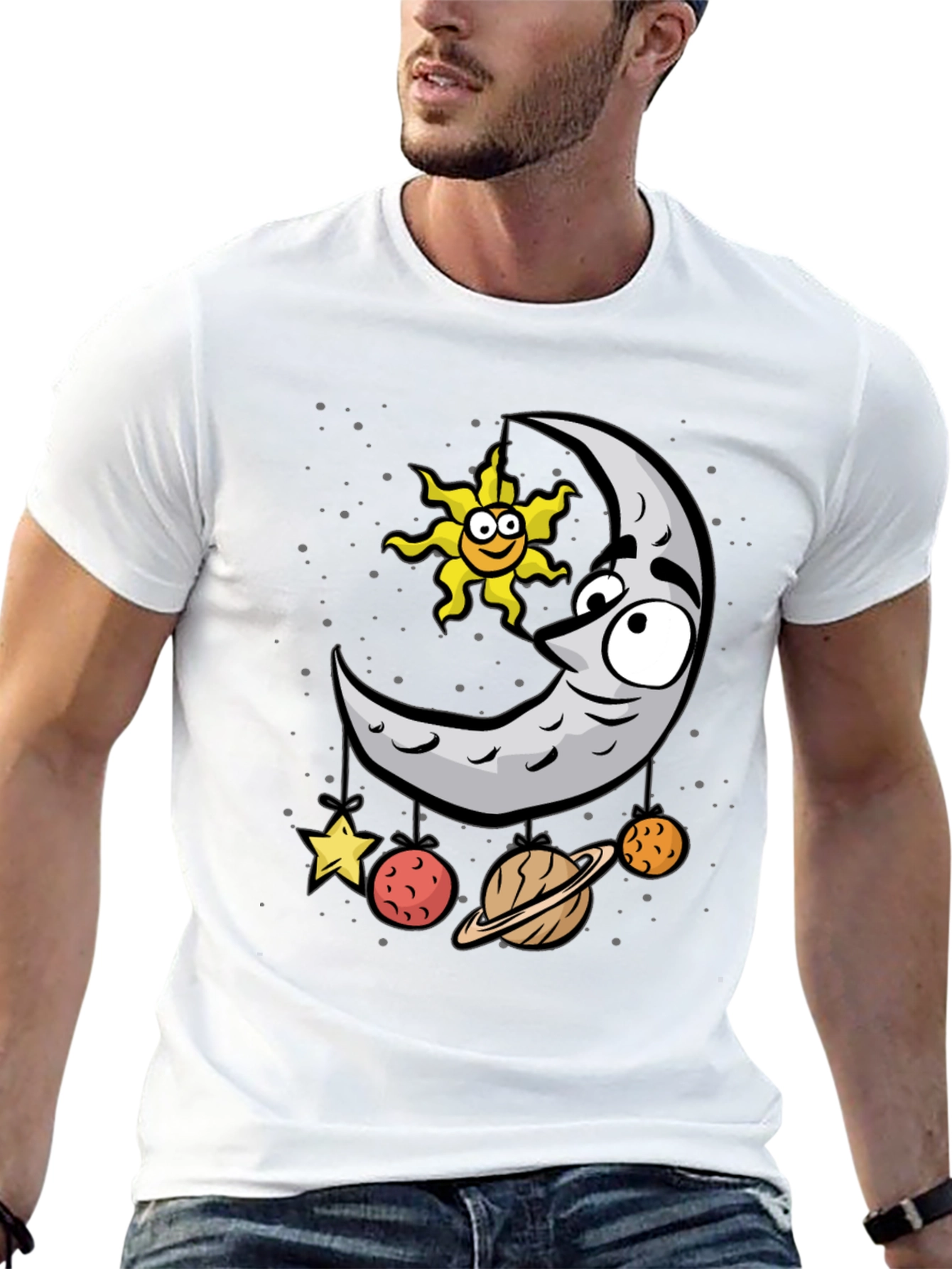 Cartoon Moon & Planets Graphic T-Shirt