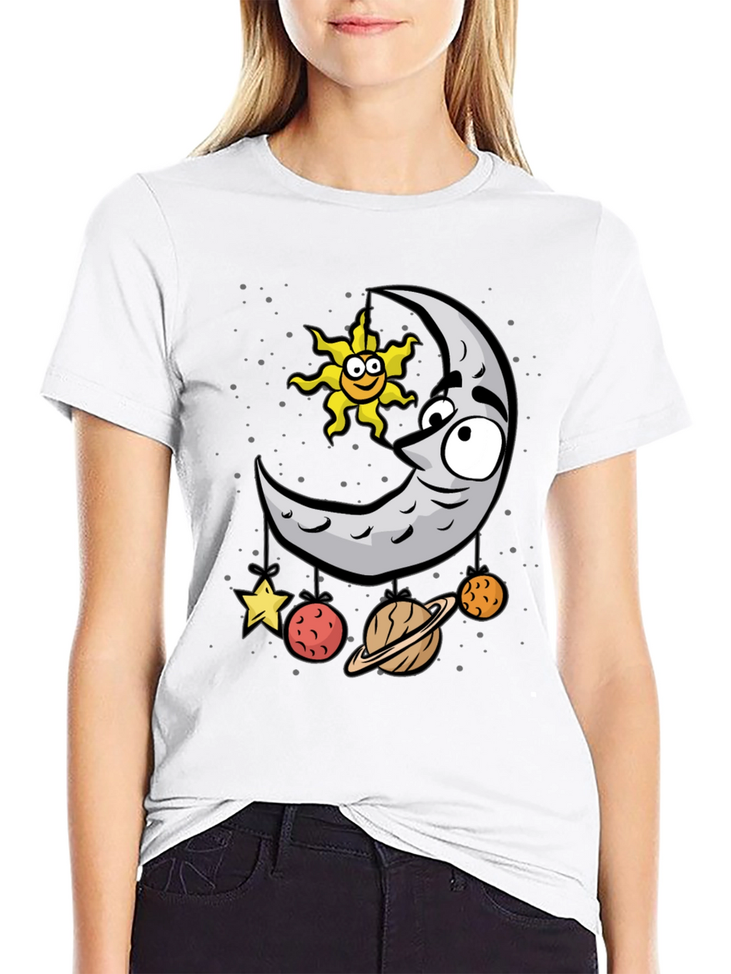 Cartoon Moon & Planets Graphic T-Shirt