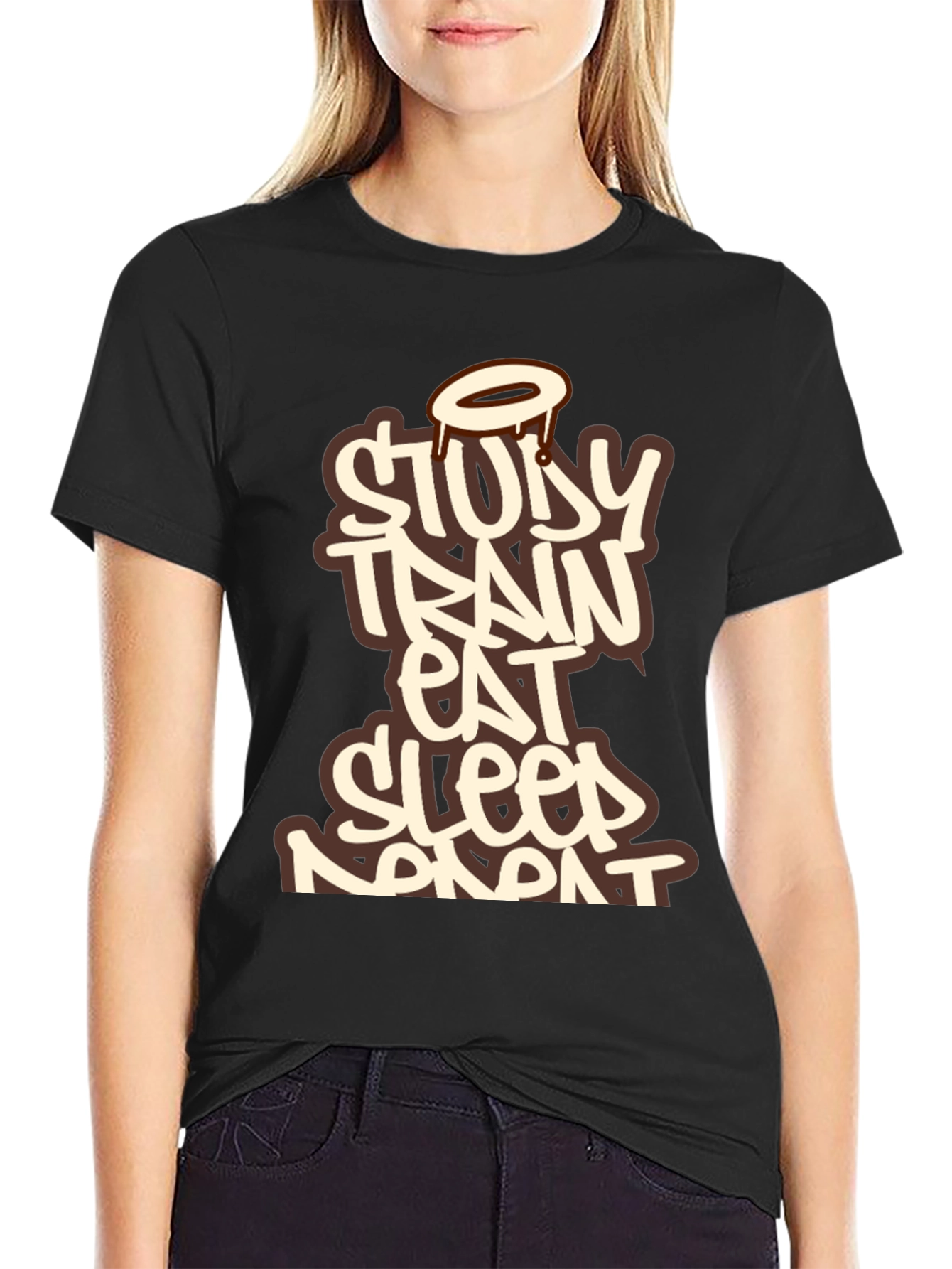 Study Train Eat Sleep Repeat Black T-Shirt