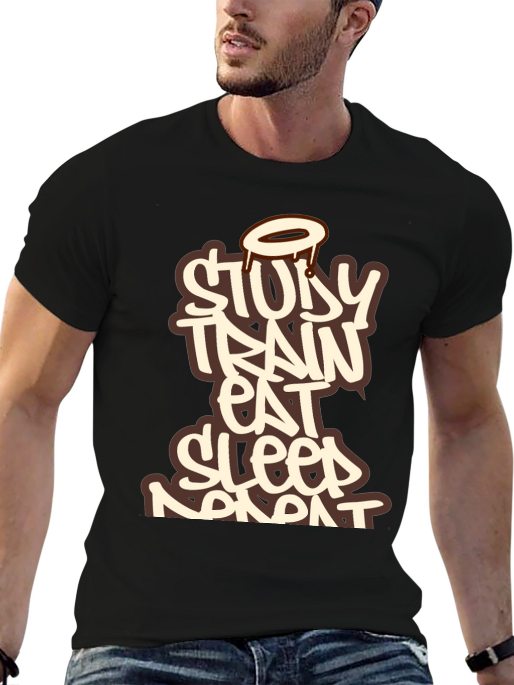 Study Train Eat Sleep Repeat Black T-Shirt