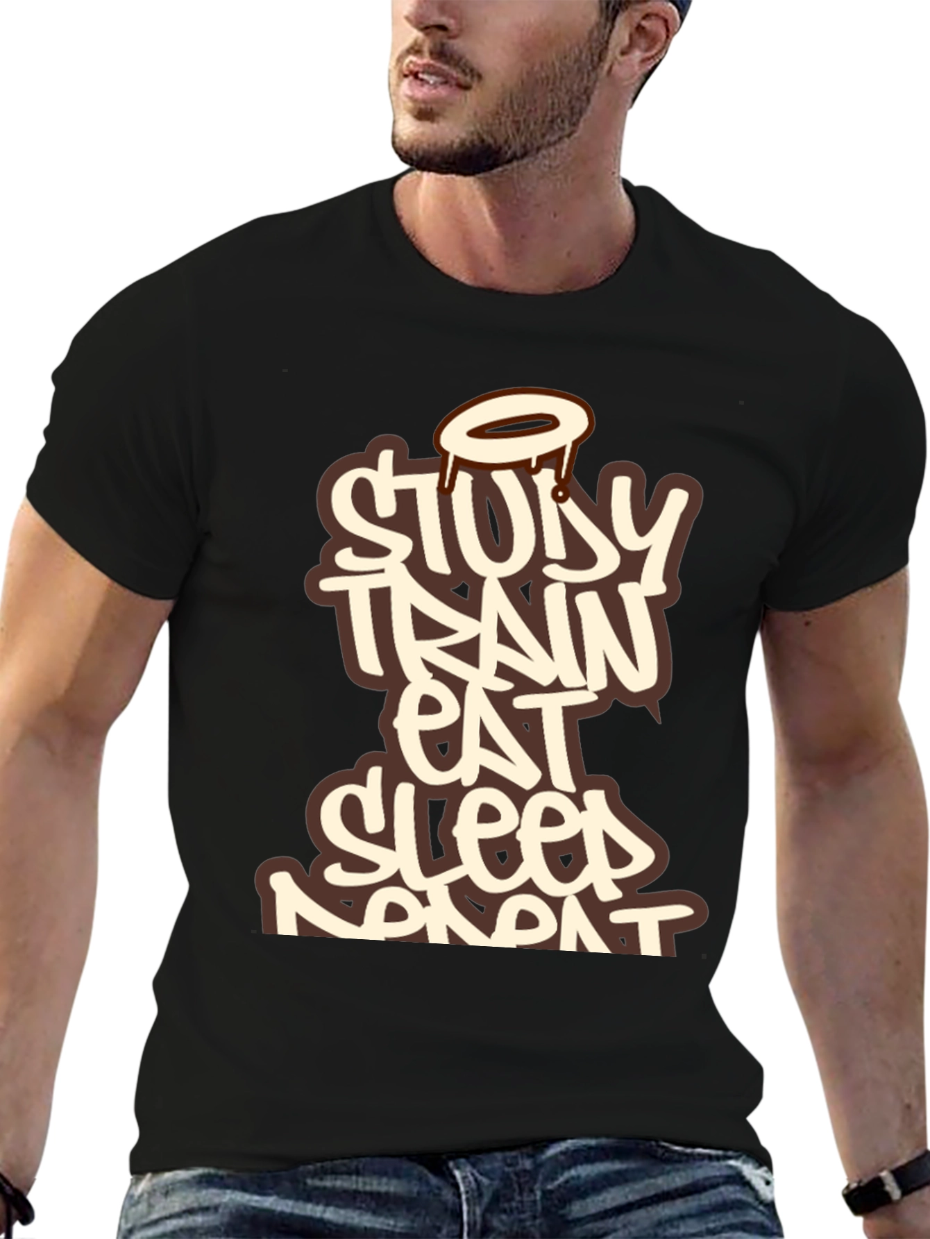 Study Train Eat Sleep Repeat Black T-Shirt