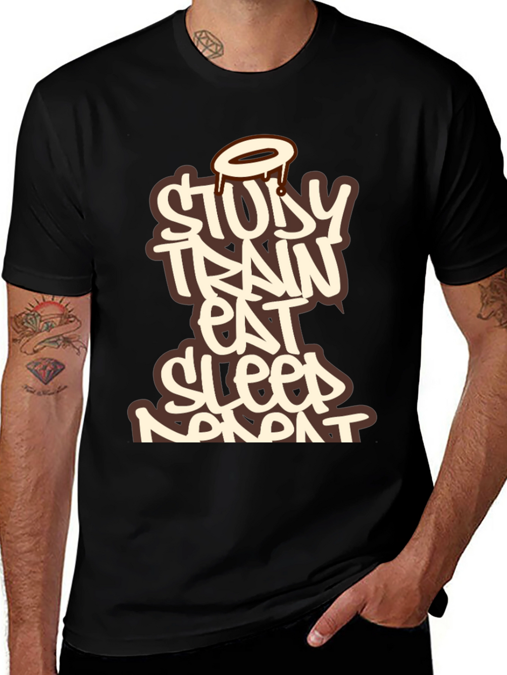Study Train Eat Sleep Repeat Black T-Shirt