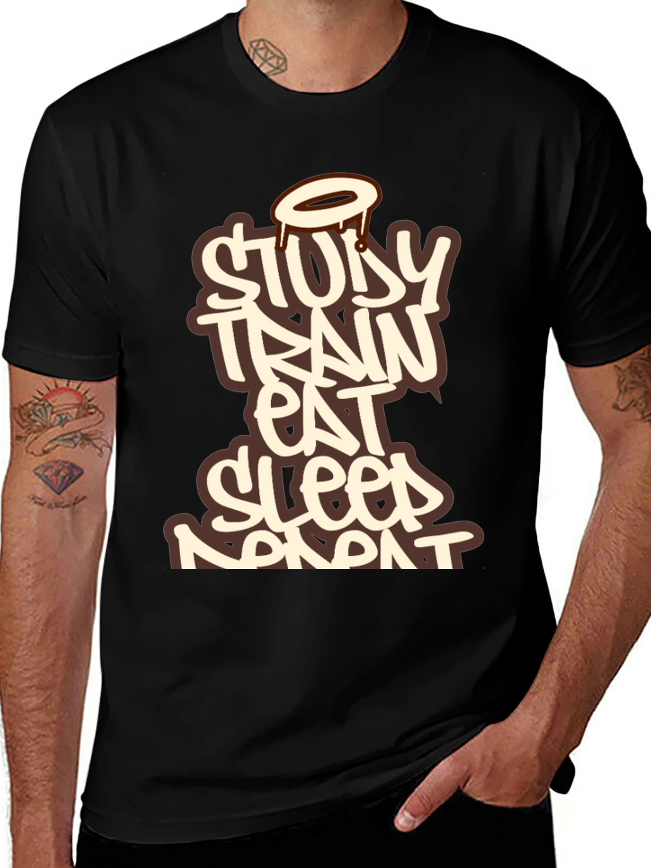 Study Train Eat Sleep Repeat Black T-Shirt