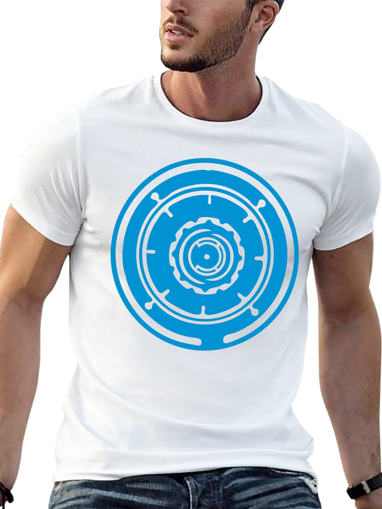 Black T-Shirt with Blue Geometric Circle Design