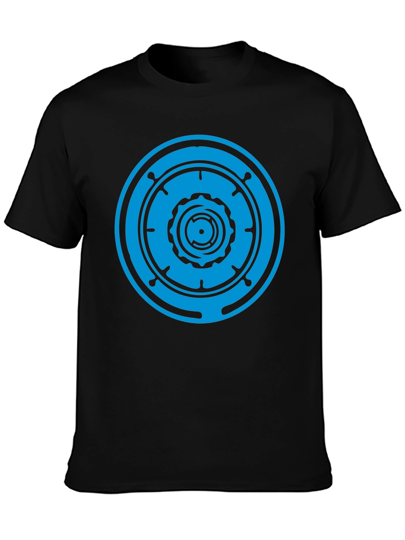Black T-Shirt with Blue Geometric Circle Design