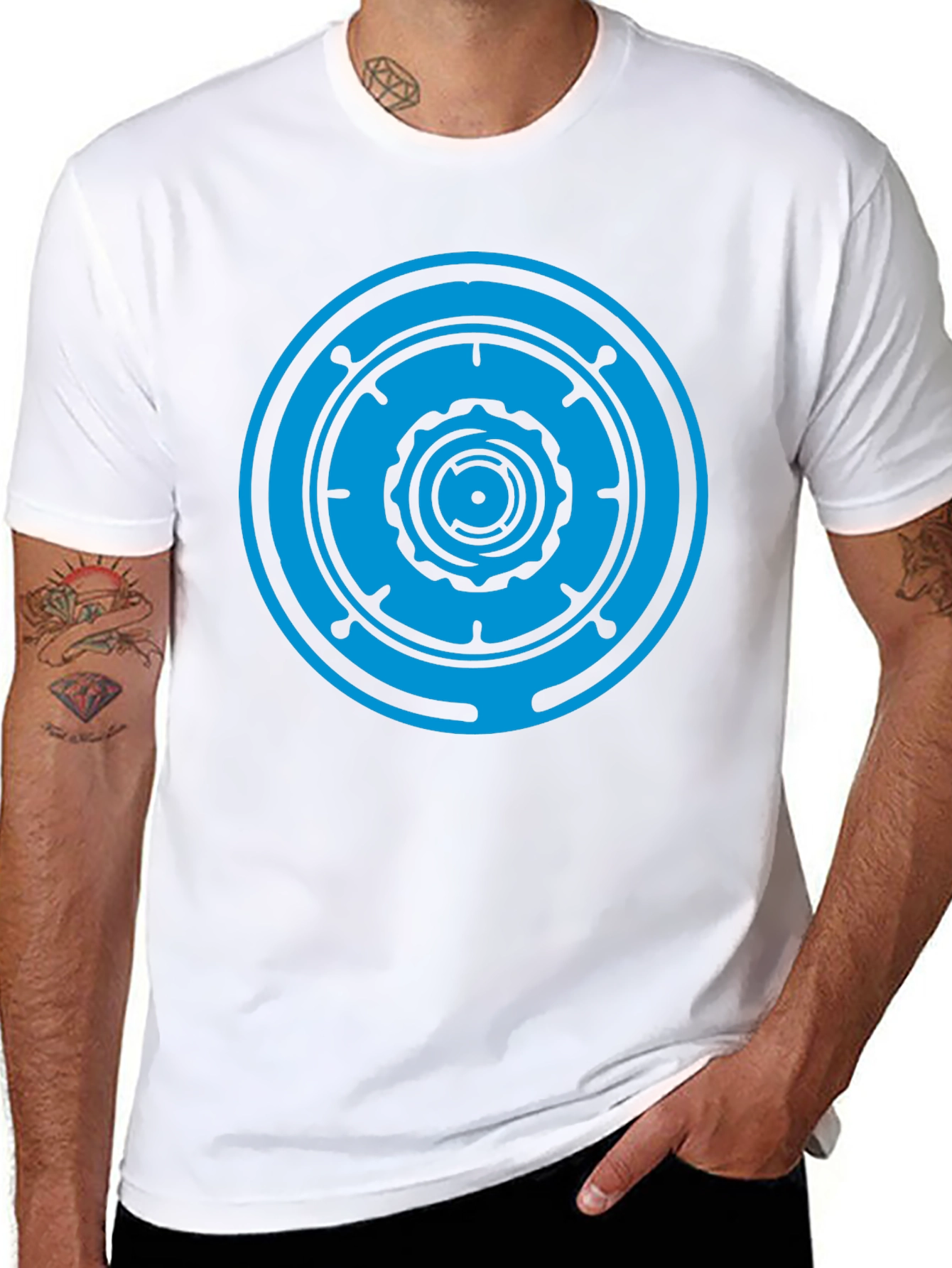 Black T-Shirt with Blue Geometric Circle Design