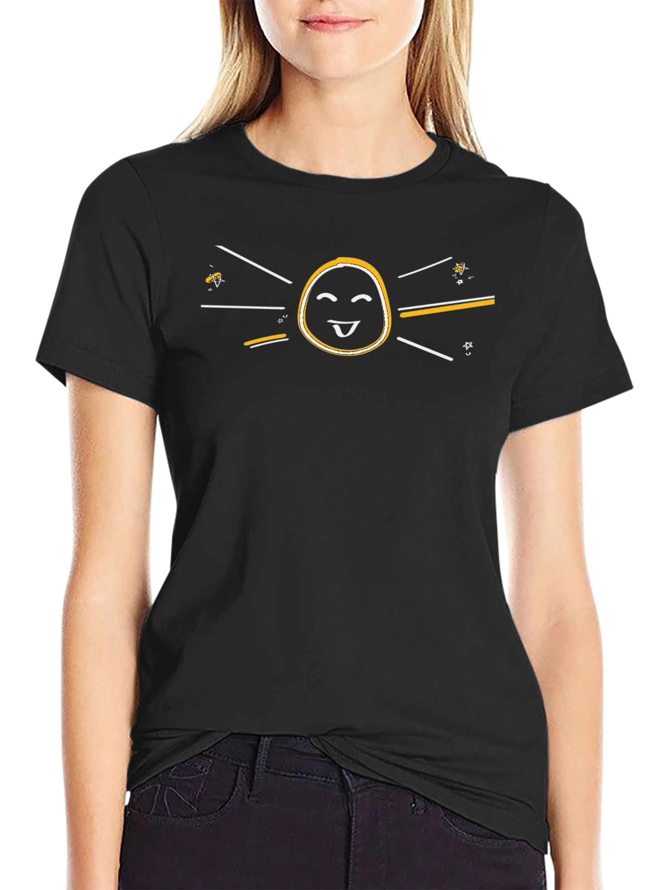 Happy Sun Graphic Tee - Black Cotton Casual Shirt