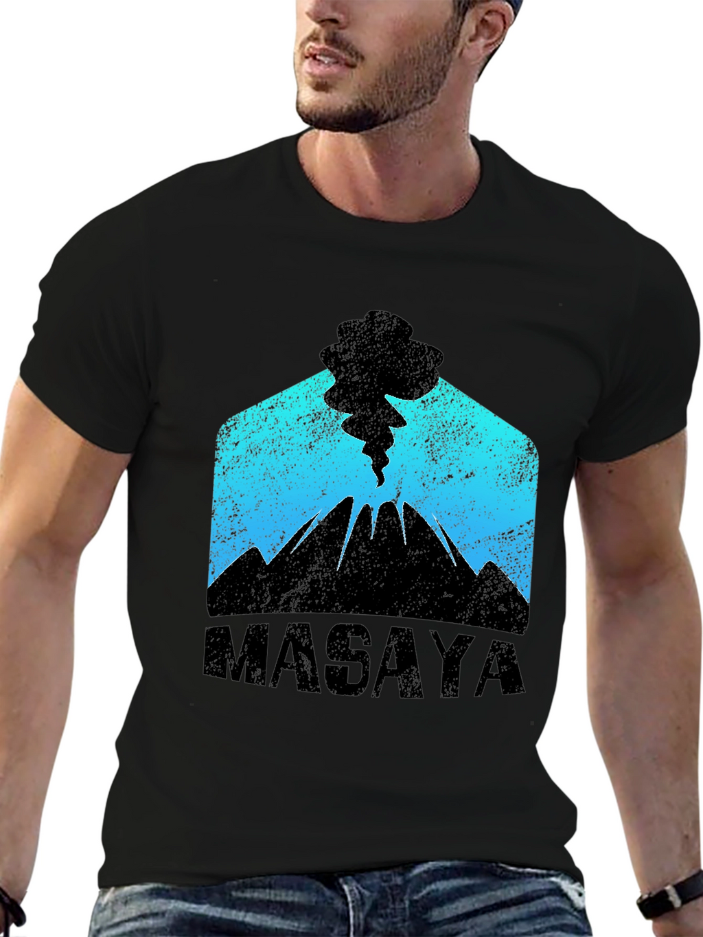 Masaya Volcano Graphic Print Black T-Shirt