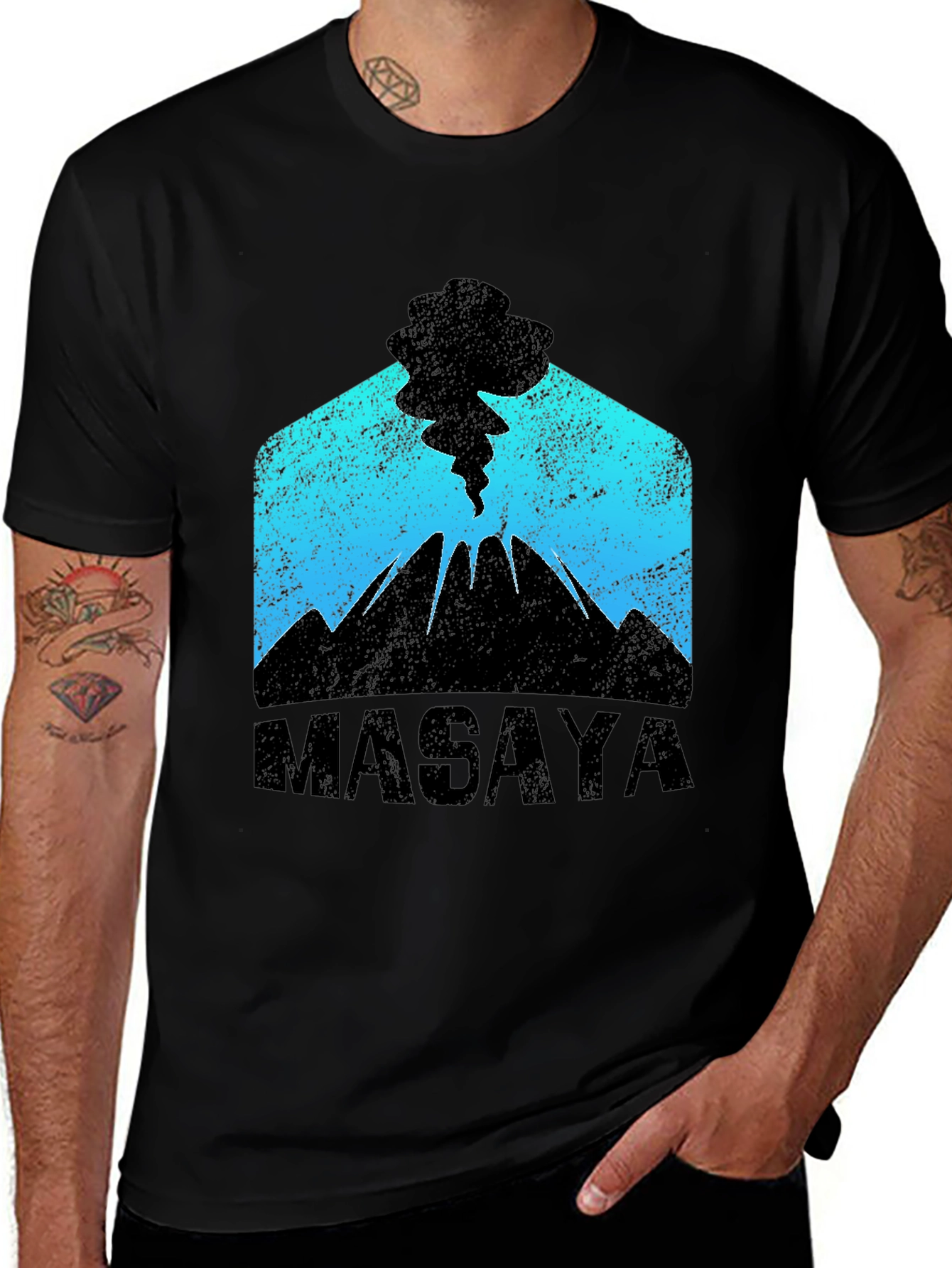 Masaya Volcano Graphic Print Black T-Shirt