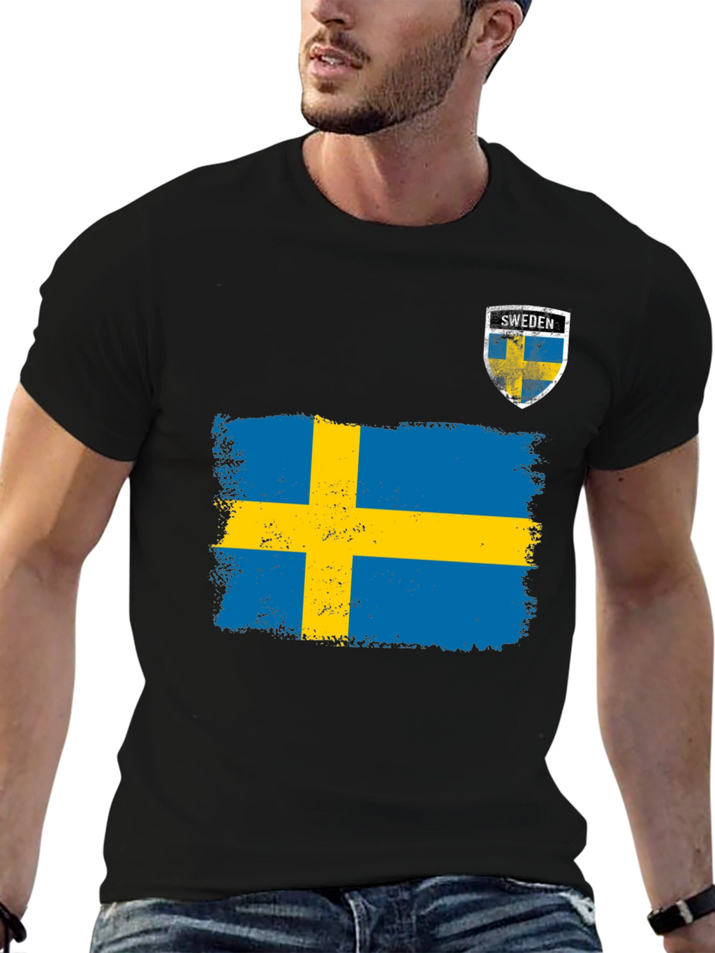 Sweden Flag T-Shirt - Mens Black Tee