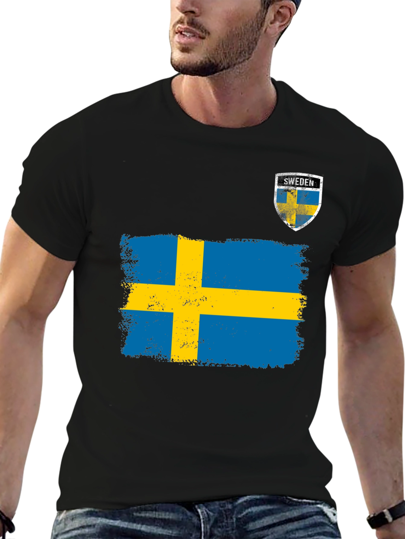 Sweden Flag T-Shirt - Mens Black Tee
