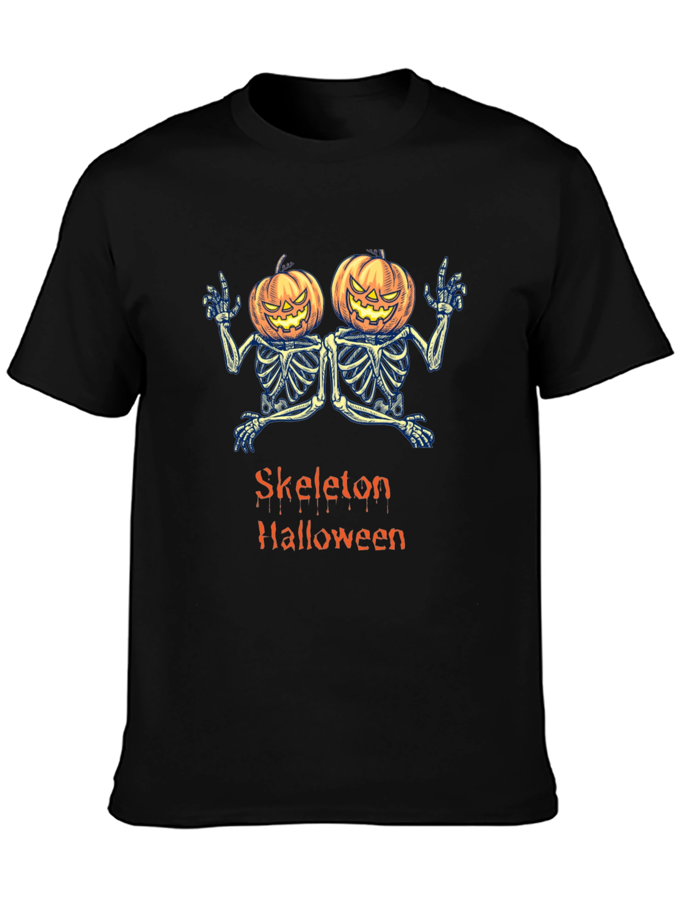 Skeleton Halloween Pumpkin Head T-Shirt