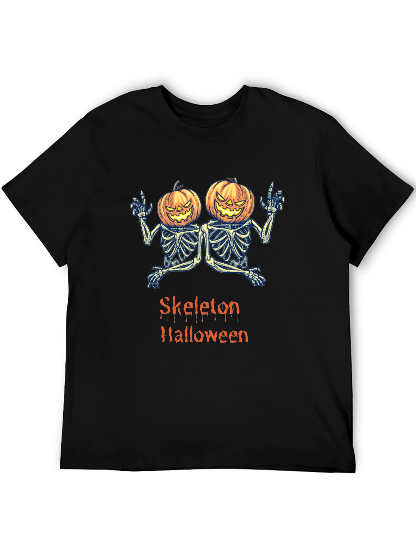 Skeleton Halloween Pumpkin Head T-Shirt