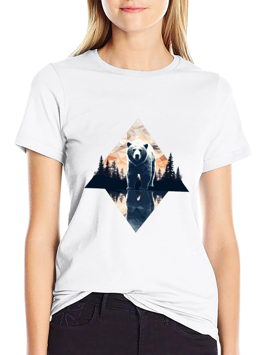 Bear Reflection Graphic Tee - Black Cotton Blend