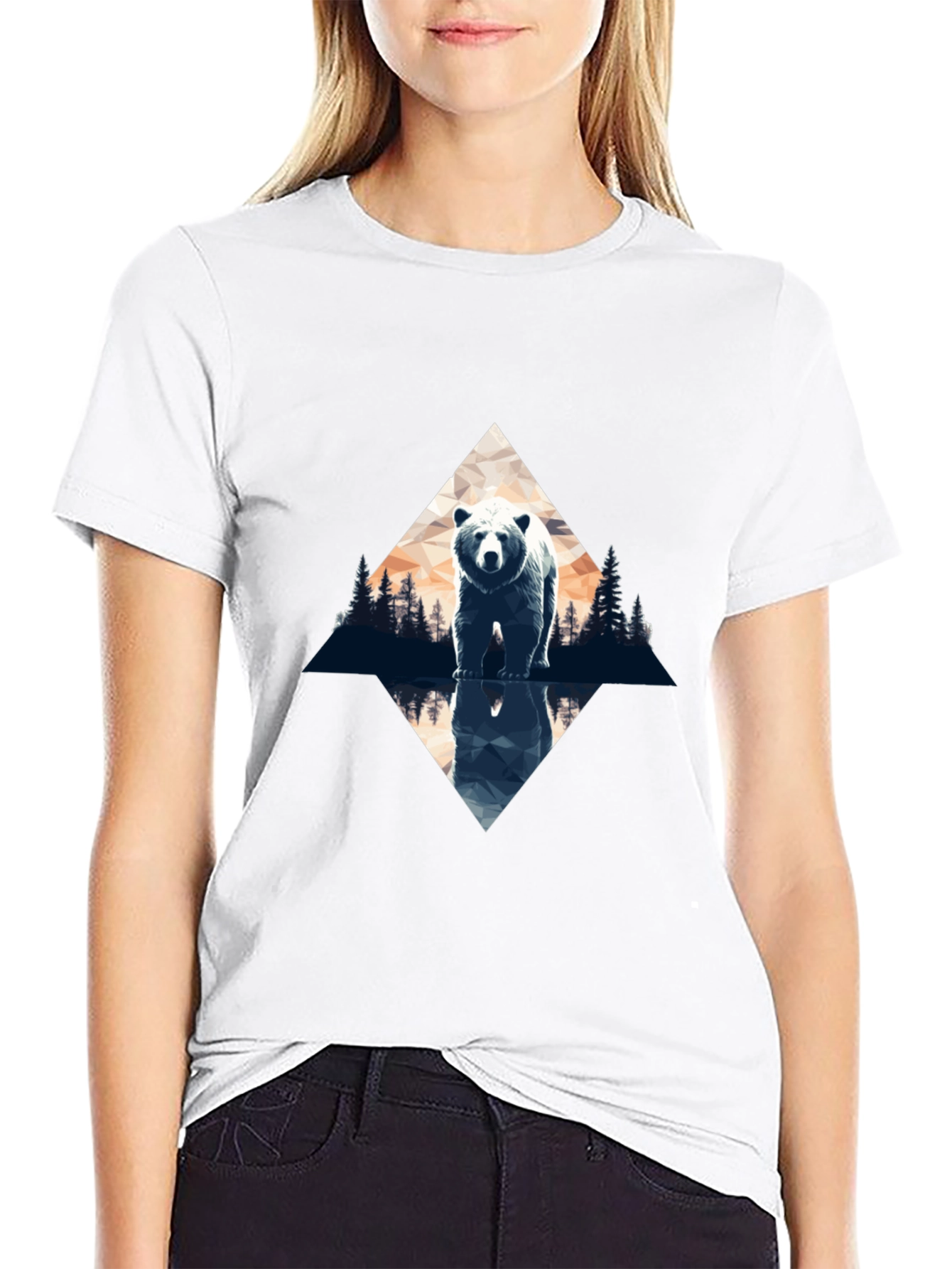 Bear Reflection Graphic Tee - Black Cotton Blend