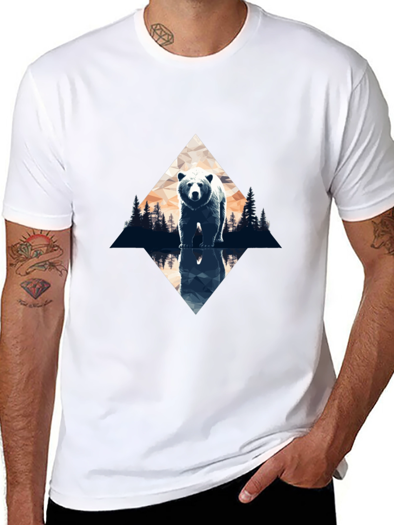Bear Reflection Graphic Tee - Black Cotton Blend