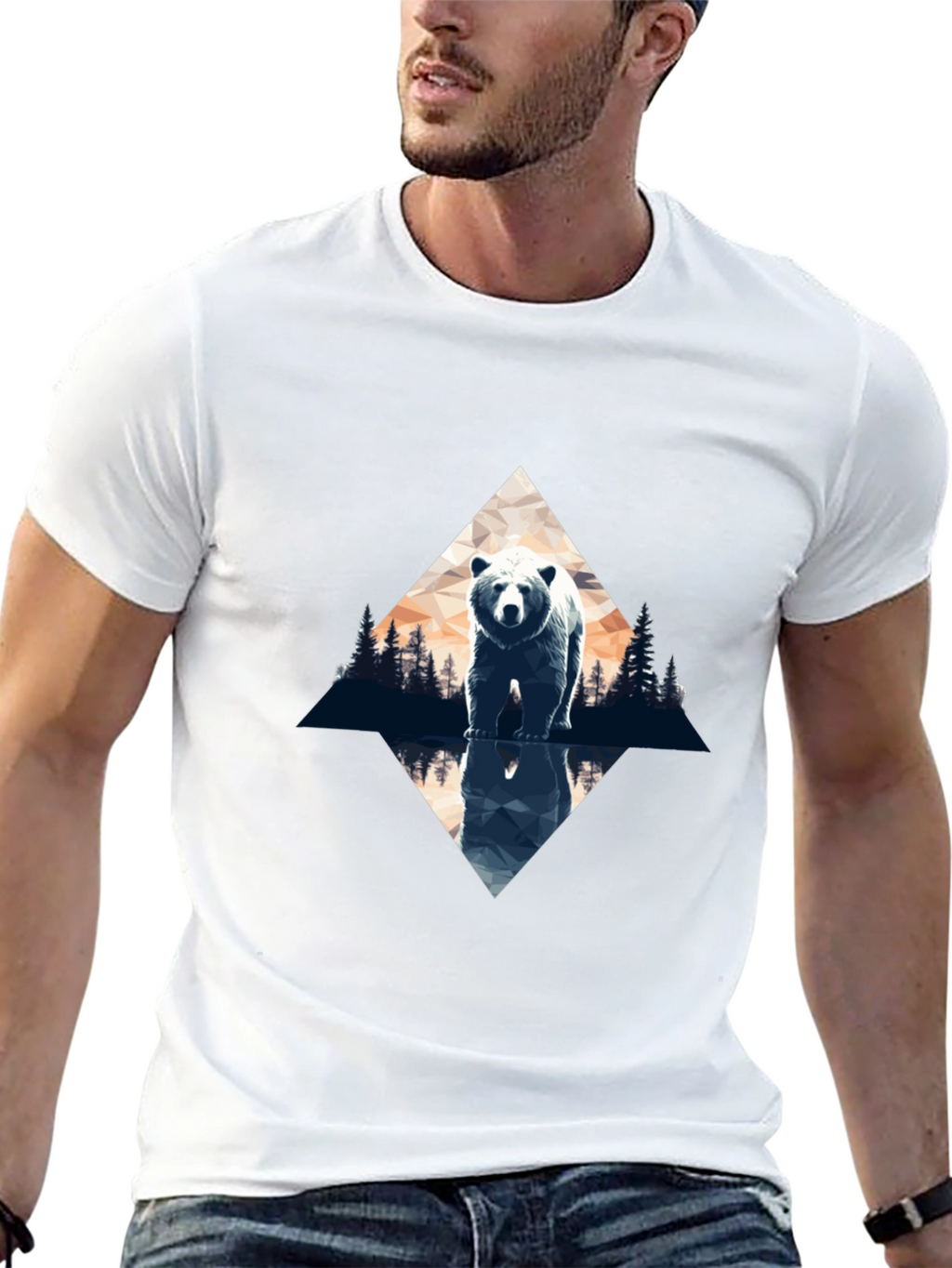 Bear Reflection Graphic Tee - Black Cotton Blend