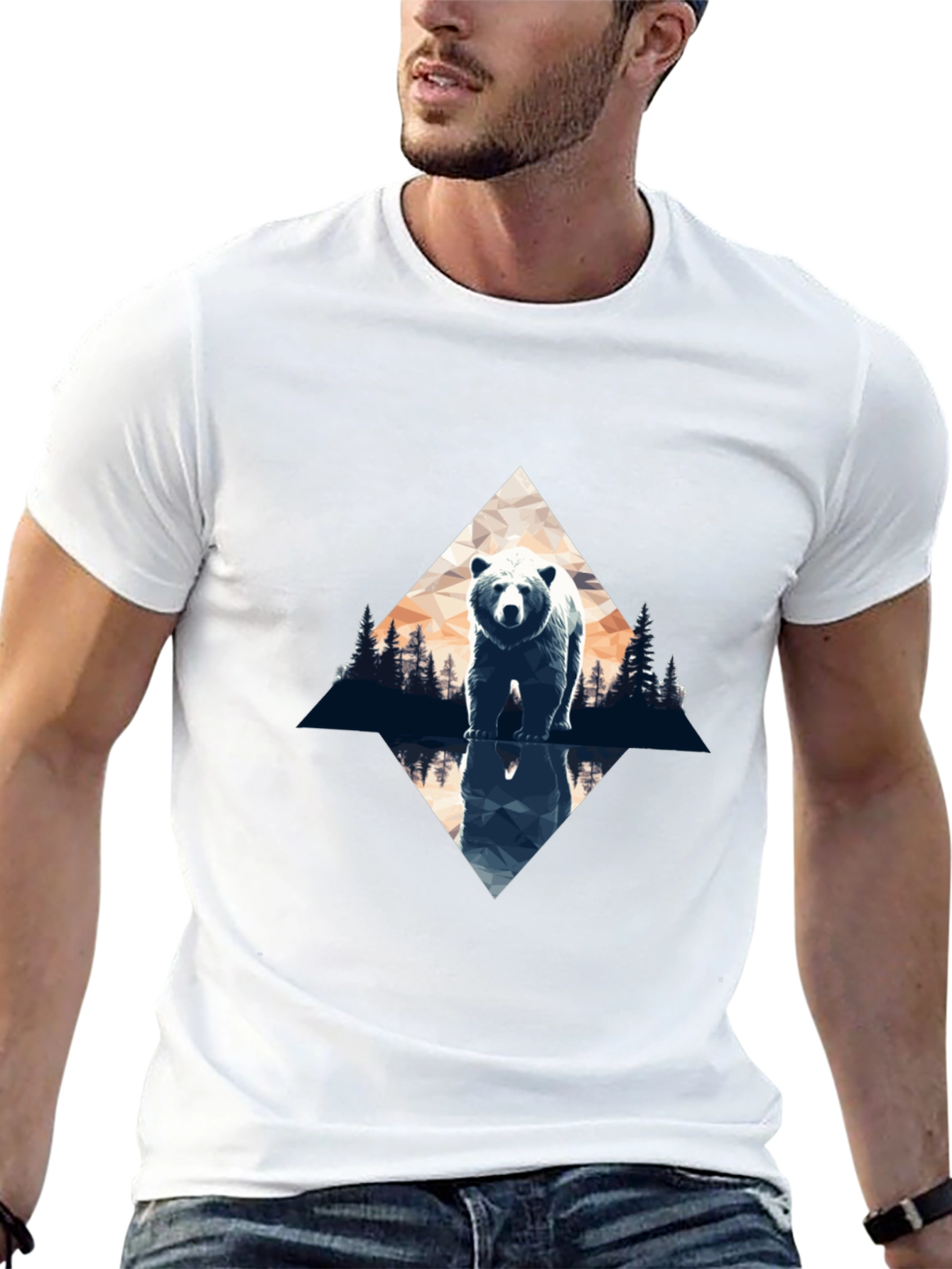 Bear Reflection Graphic Tee - Black Cotton Blend