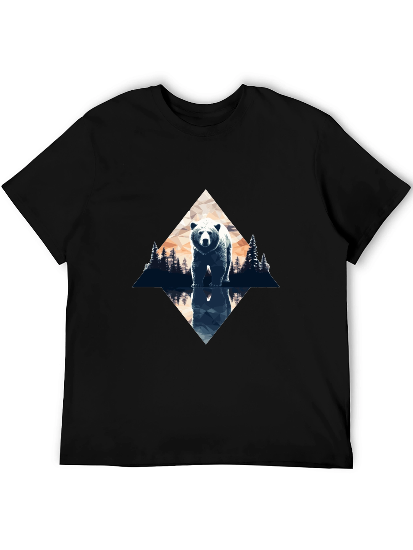 Bear Reflection Graphic Tee - Black Cotton Blend