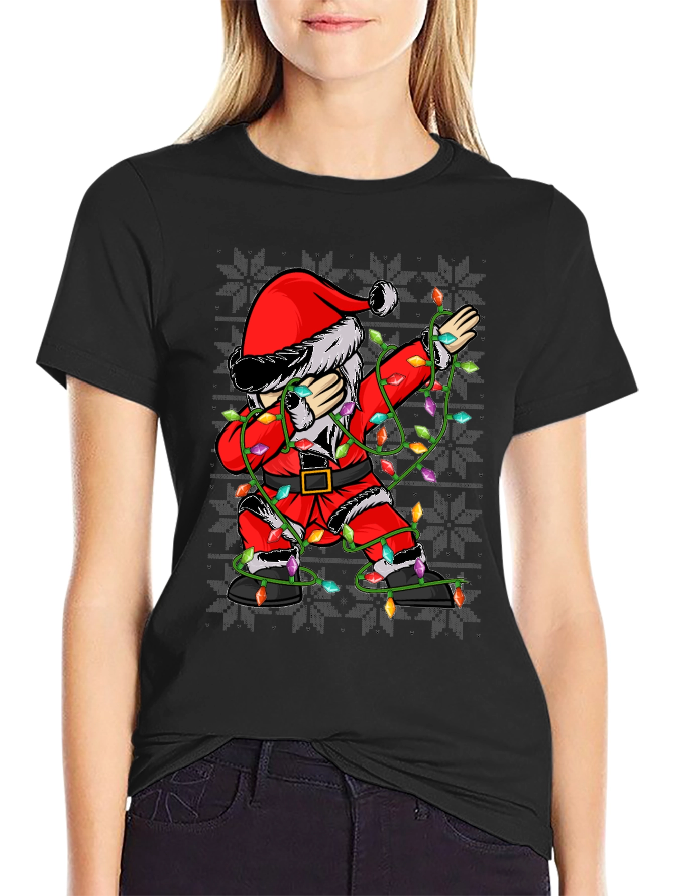 Dabbing Santa Christmas Lights T-Shirt