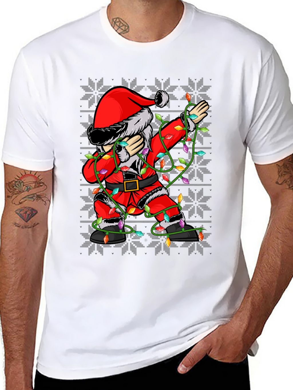 Dabbing Santa Christmas Lights T-Shirt