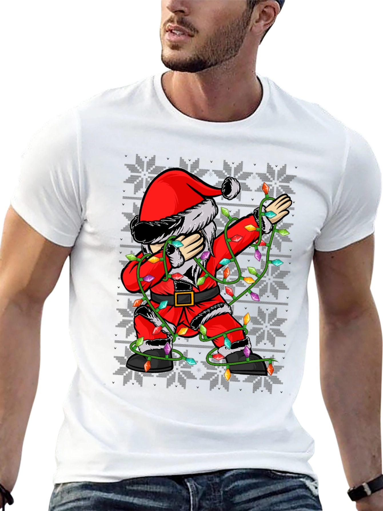 Dabbing Santa Christmas Lights T-Shirt