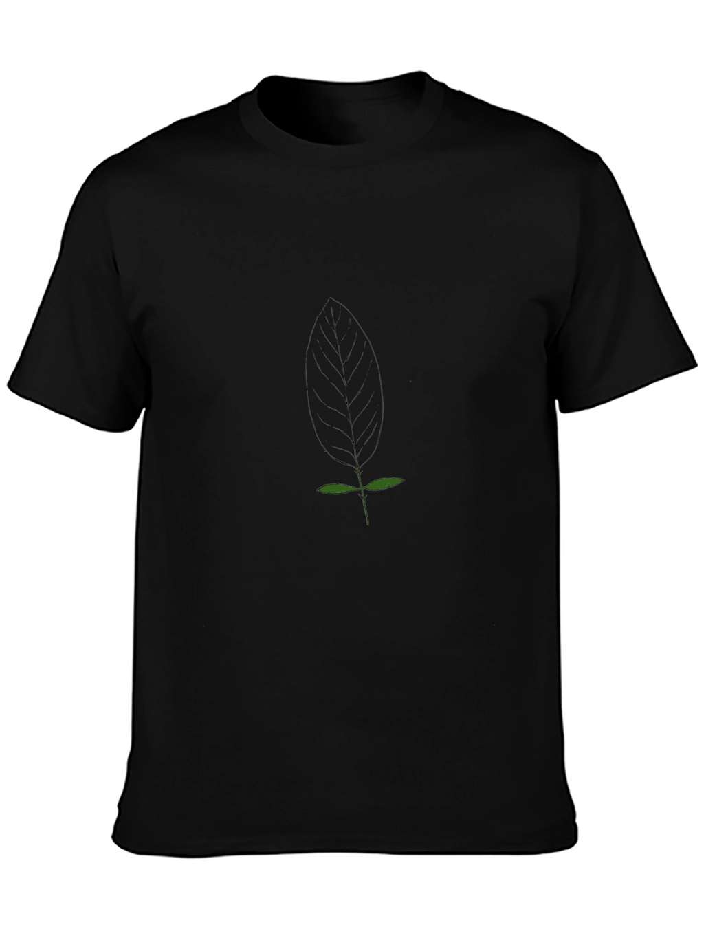 Minimalist Leaf Design Black T-Shirt