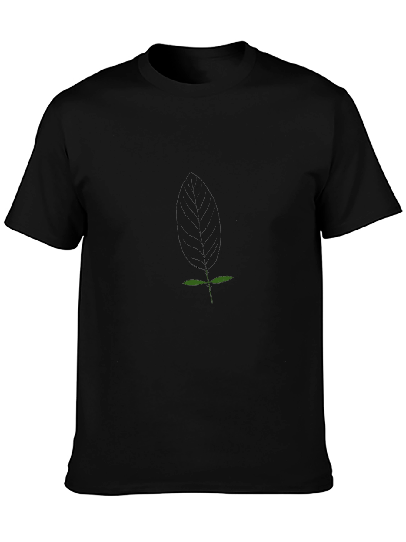 Minimalist Leaf Design Black T-Shirt