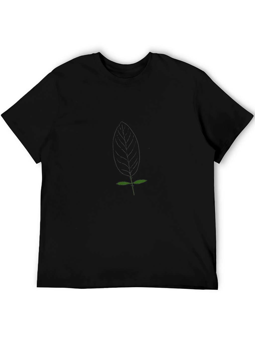 Minimalist Leaf Design Black T-Shirt